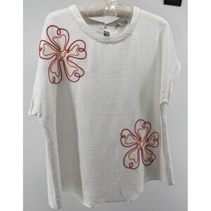 Kate Park NWT Boho Floral Embroidered Blouse Ivory Textured Top Size L Resort